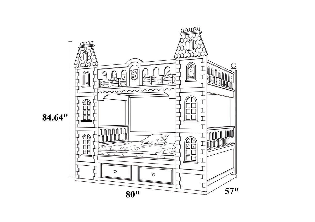 Wooden Castle Bunk Bed With Slide