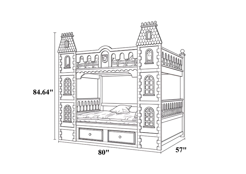 Wooden Castle Bunk Bed With Slide