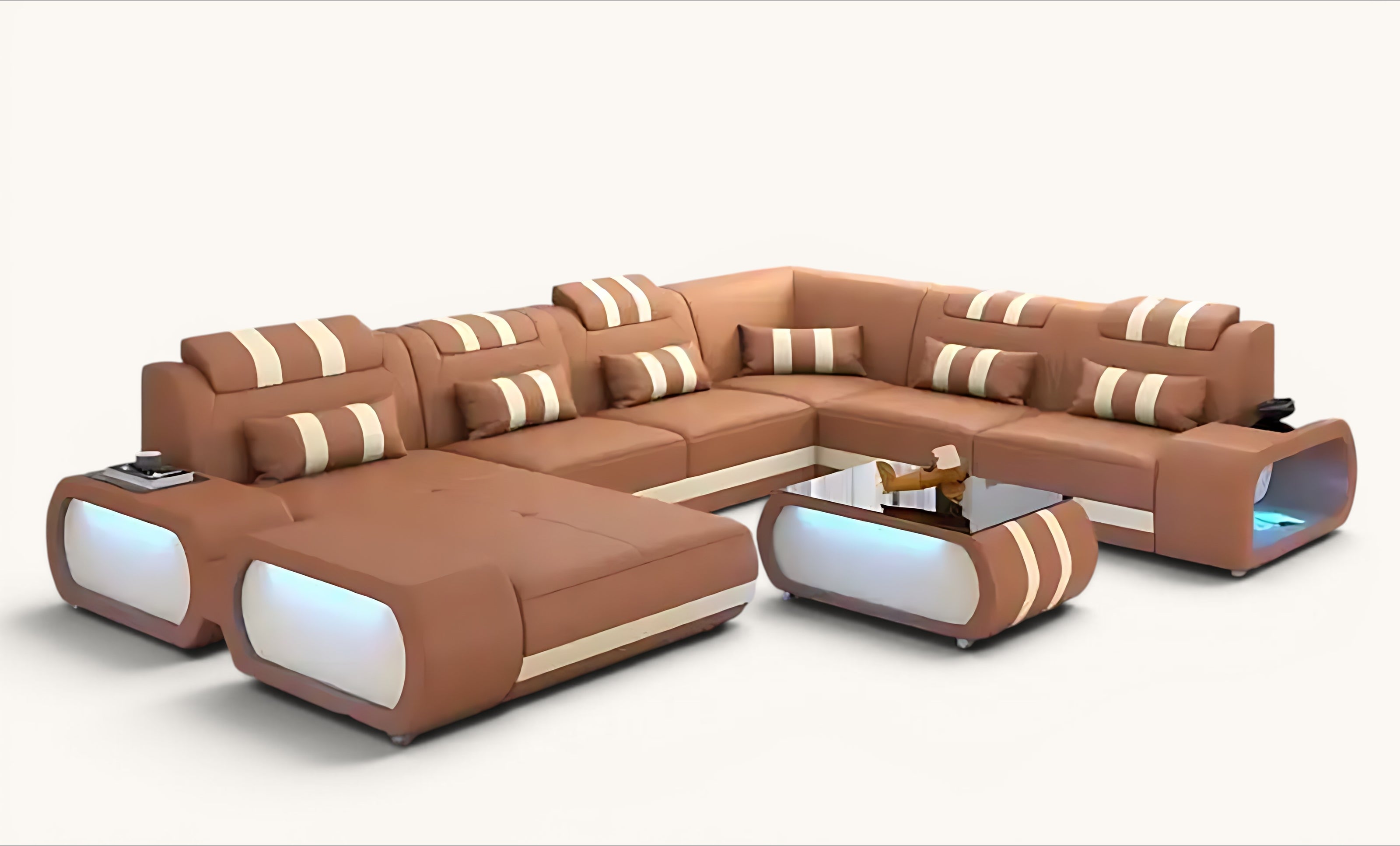 Leather Sectional Sofa With LED Lights