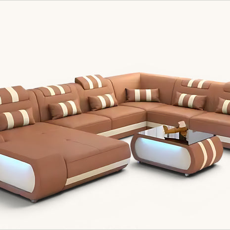Leather Sectional Sofa With LED Lights
