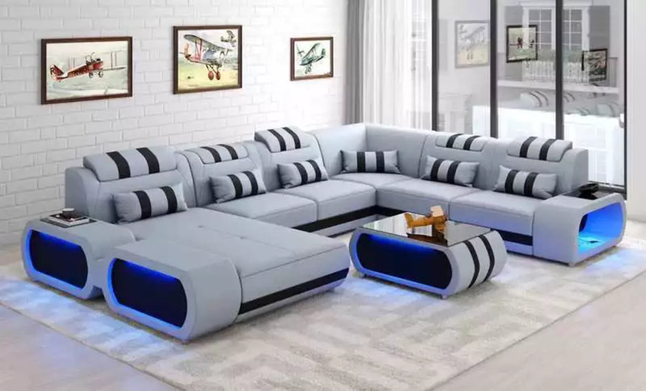 Leather Sectional Sofa With LED Lights / Ruchi