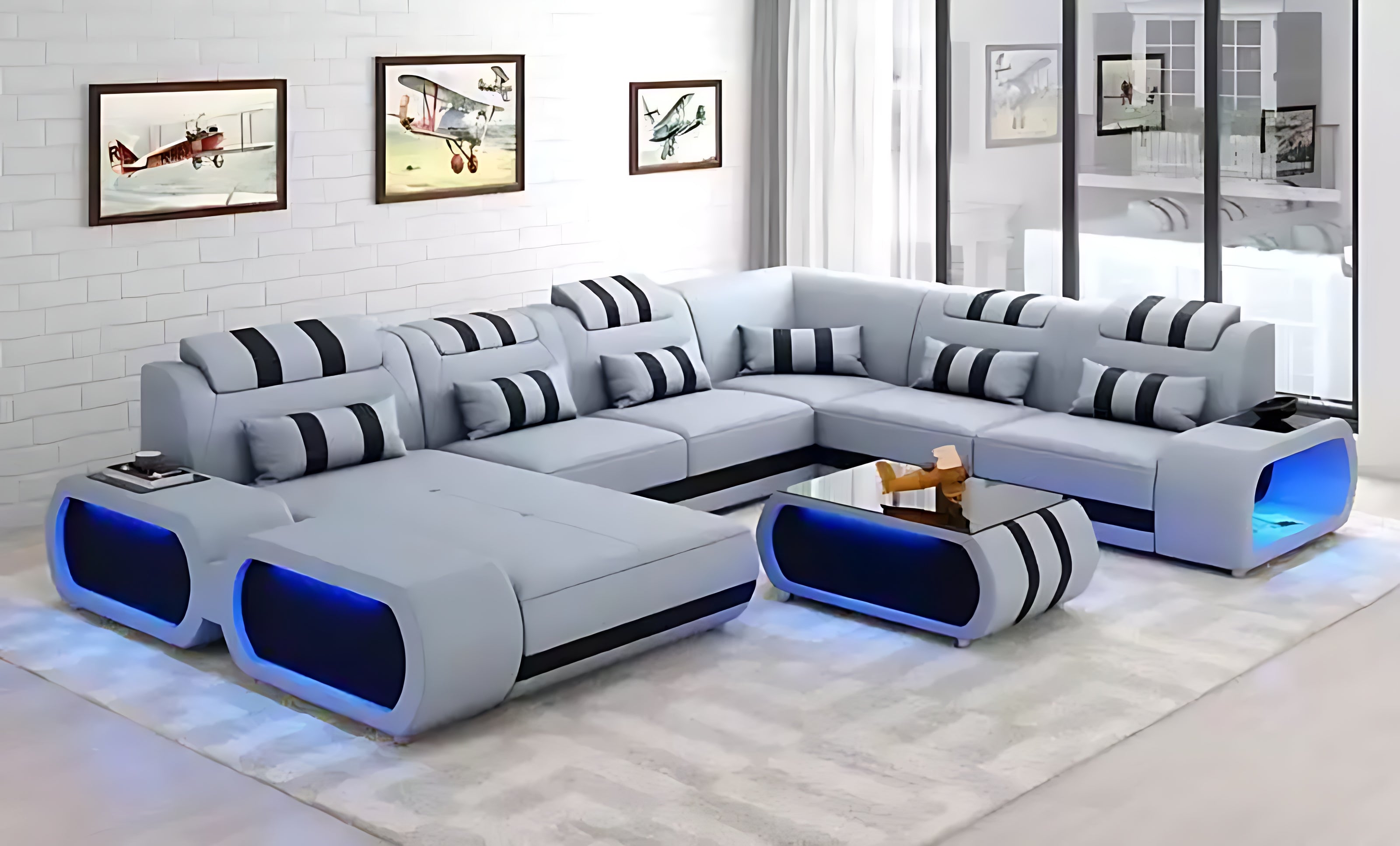 Leather Sectional Sofa With LED Lights / Ruchi 