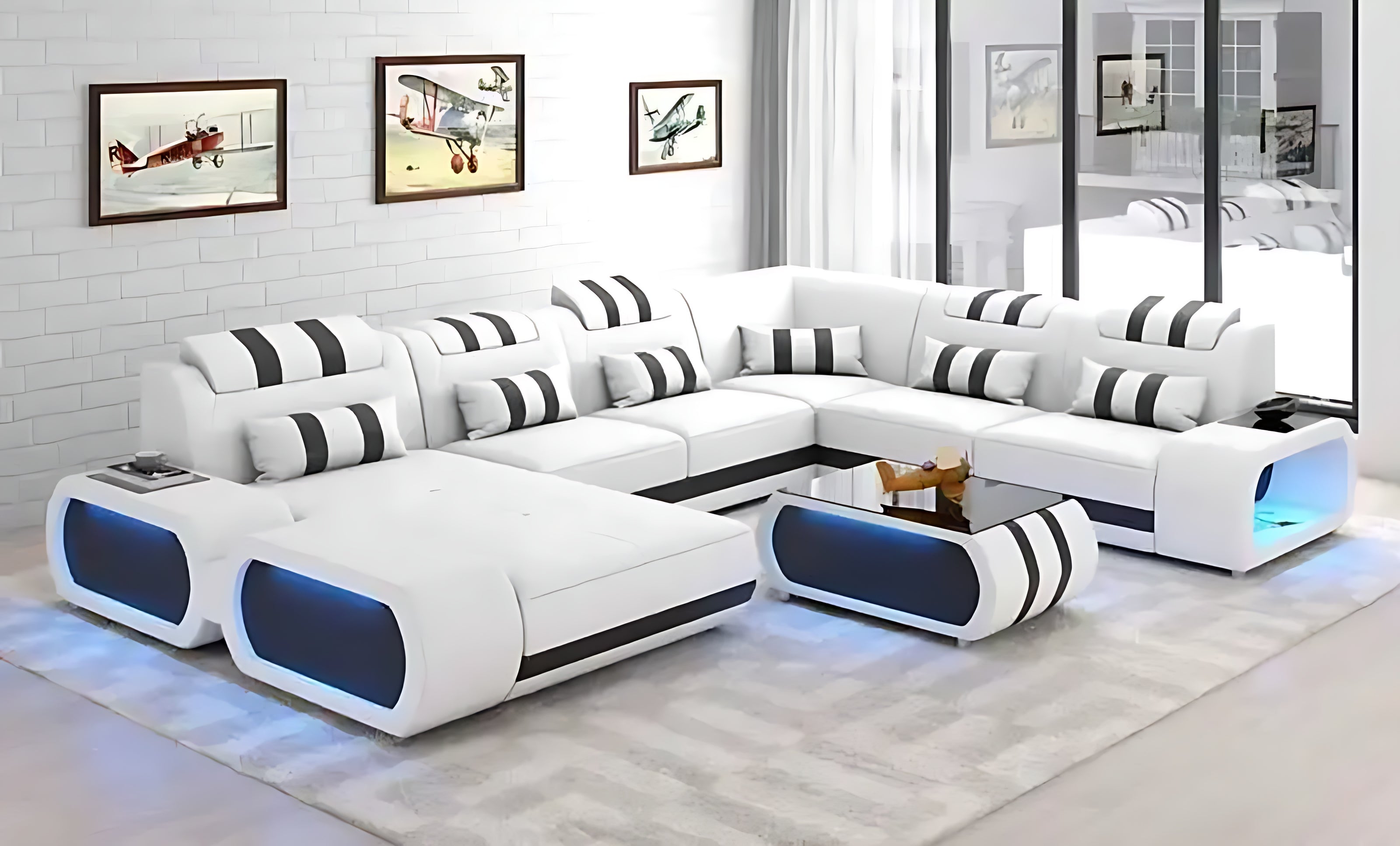 Leather Sectional Sofa With LED Lights / Ruchi 