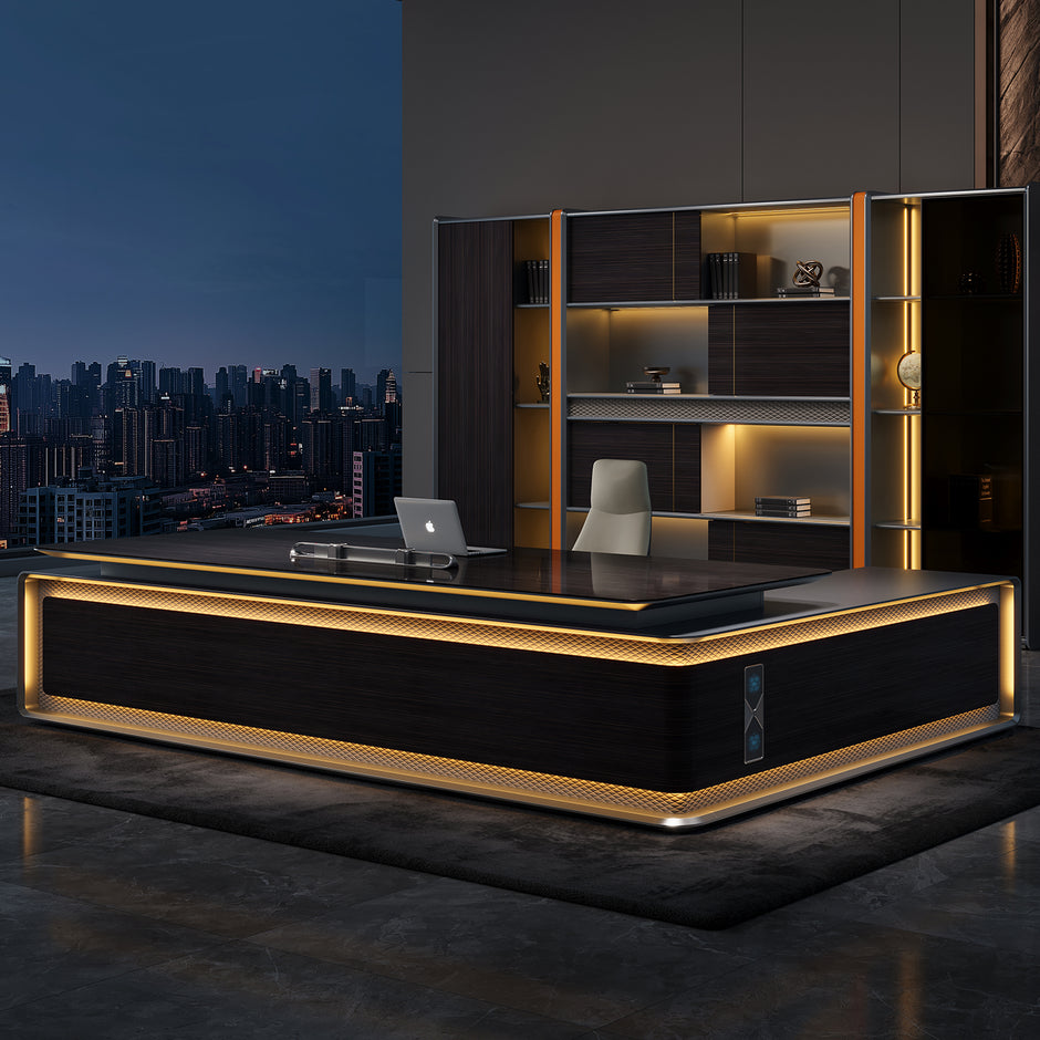 Luxury L-Shaped Wooden Office Desk With LED / Ruchi