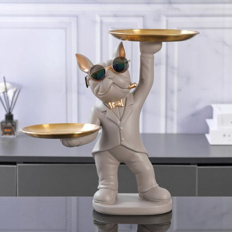 Bulldog Resin Butler Statue With Tray / Ruchi