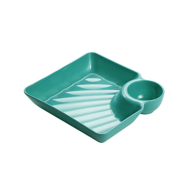 7 Inches Square Plastic Platter With Sauce Holder / Ruchi