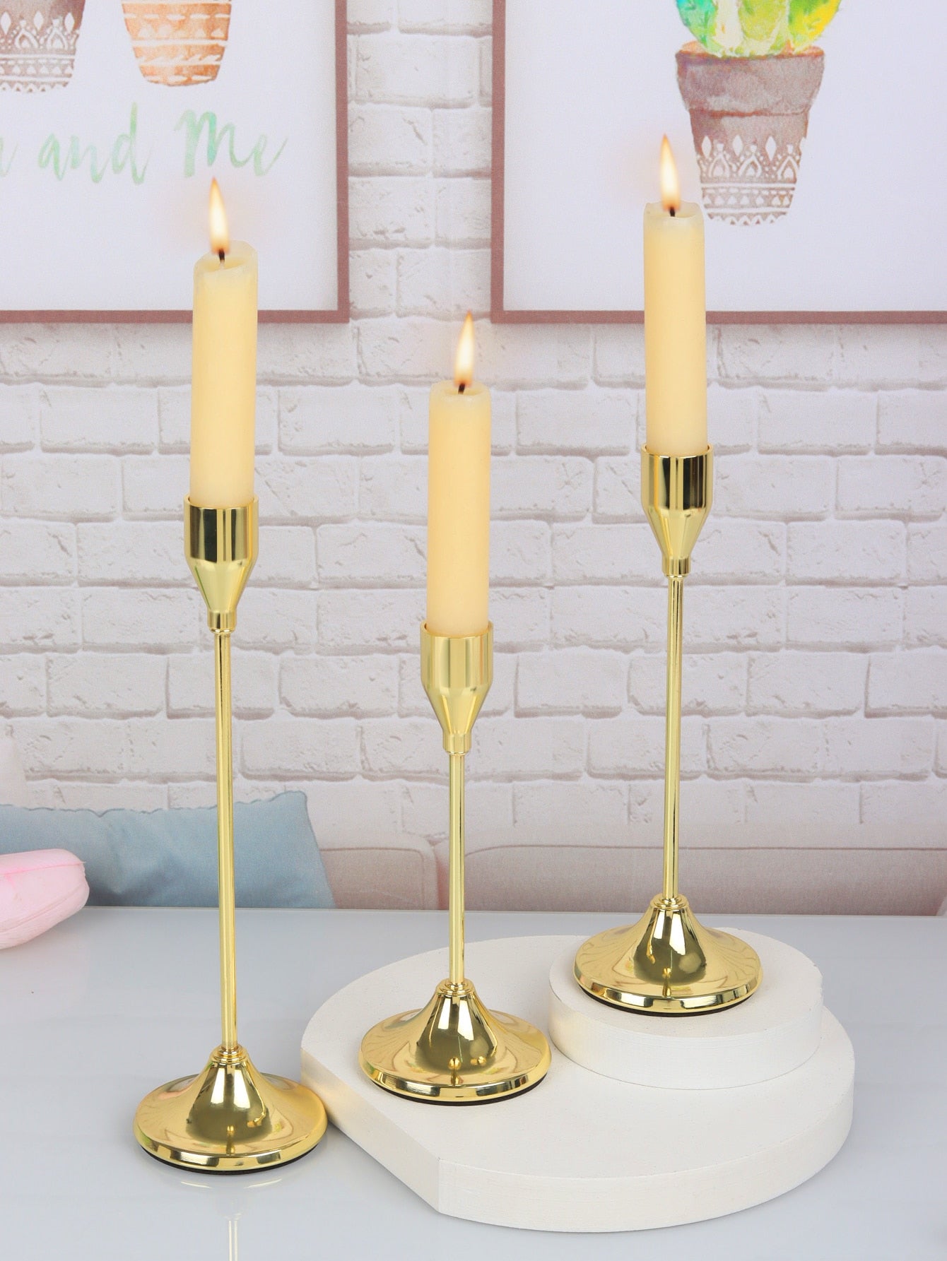 3 Pieces Trumpet Cup Shaped Metal Candle Holder / Ruchi