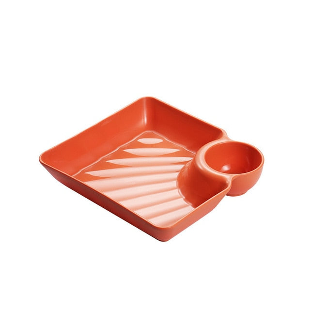 7 Inches Square Plastic Platter With Sauce Holder / Ruchi