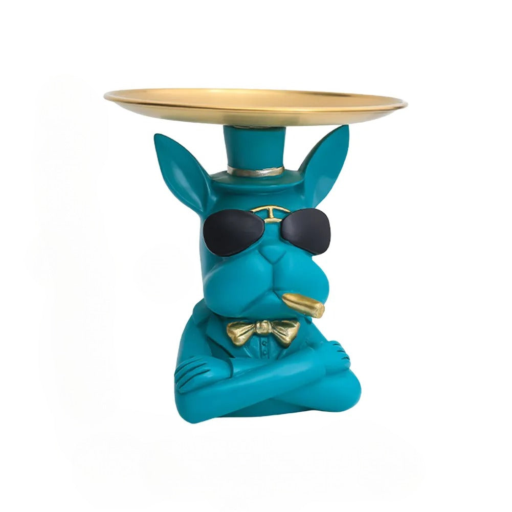 Charming Dog Statue With Metal Tray / Ruchi