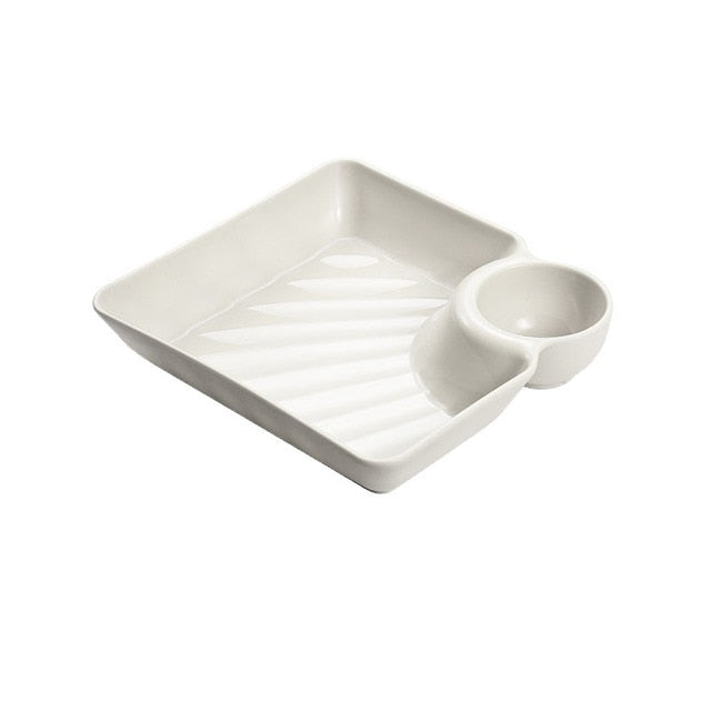 7 Inches Square Plastic Platter With Sauce Holder / Ruchi