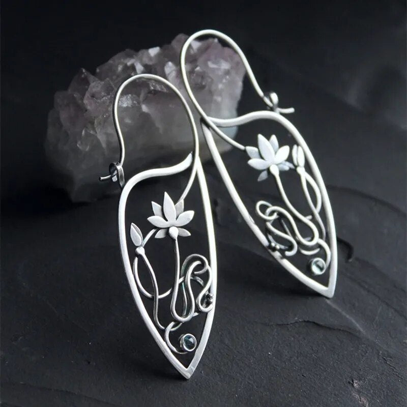 Lotus Flower Silver Earrings- RuchiCollection