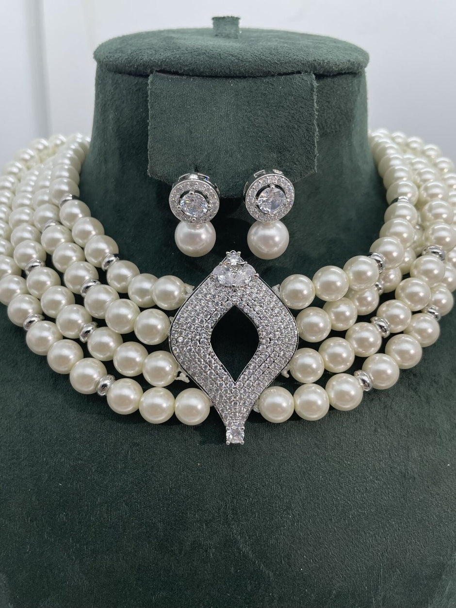 Pearl Zirconia Crystal Jewelry Set