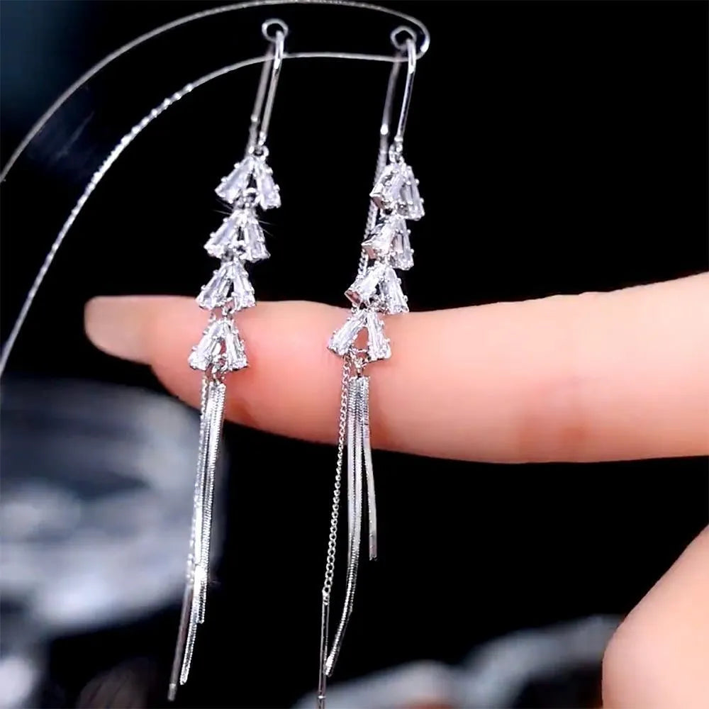 1 Pair Long Tassel With Crystal Arrowhead Metal Earrings / Ruchi