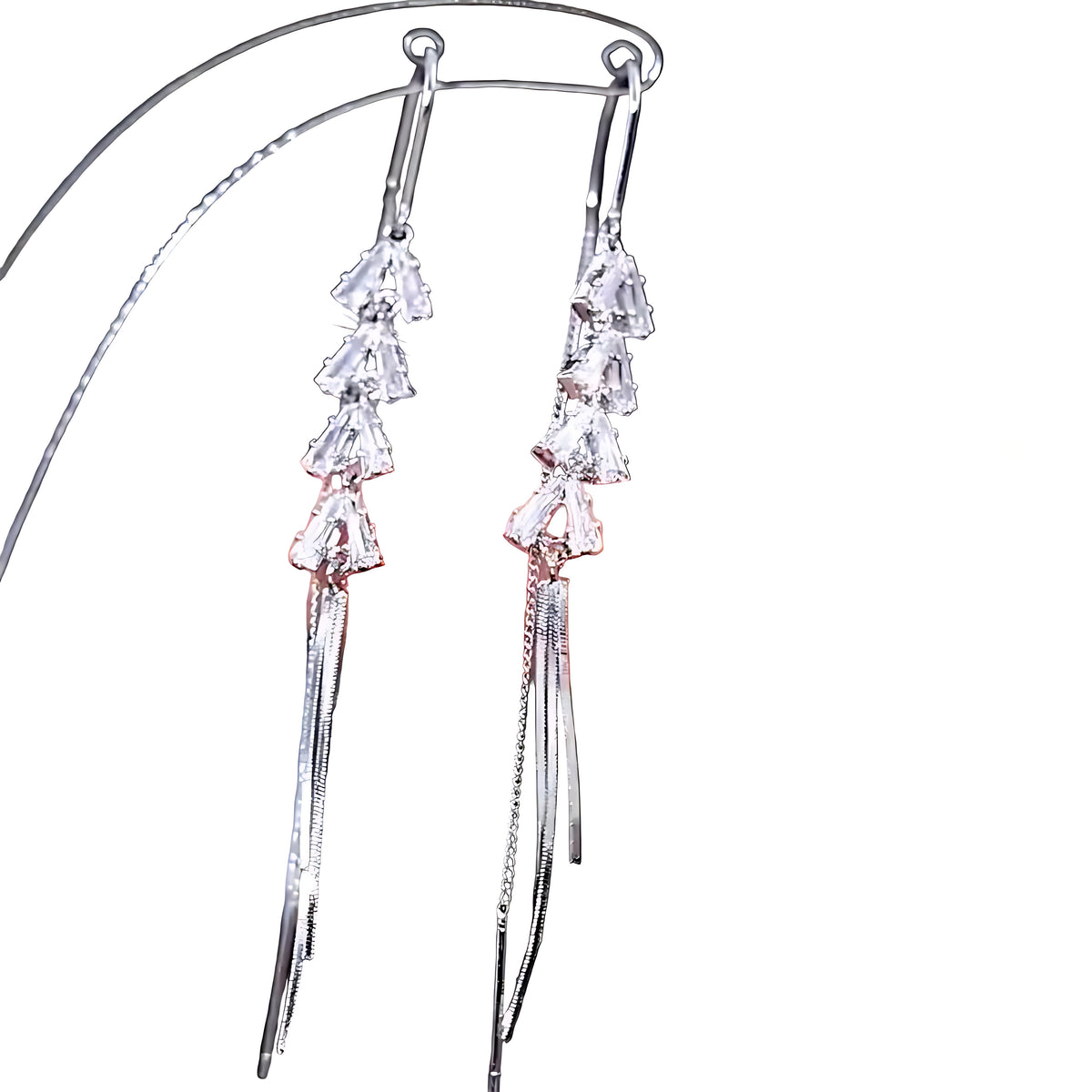 Long Tassel With Crystal Arrowhead Metal Earrings / Ruchi