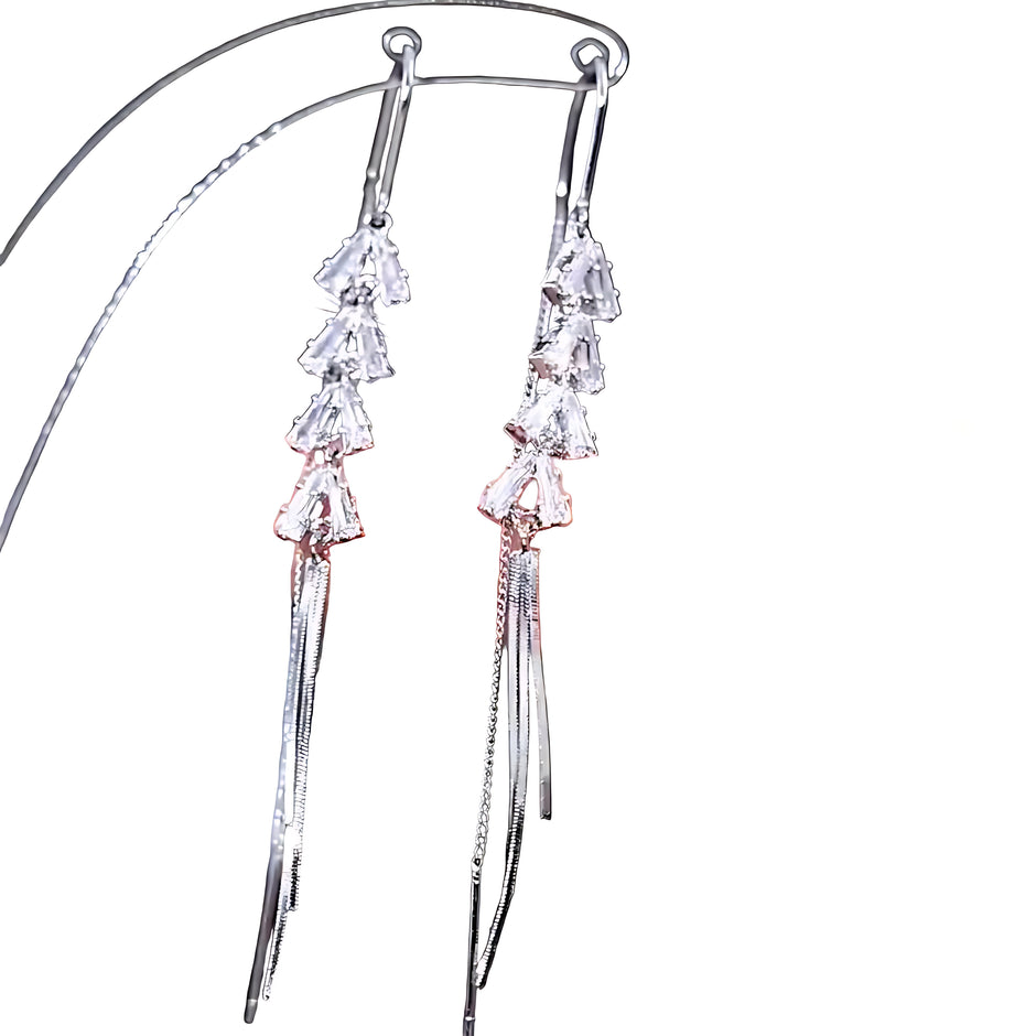 Long Tassel With Crystal Arrowhead Metal Earrings / Ruchi