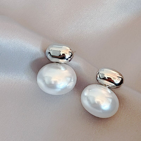 Golden White Pearl Metal Drop Earrings / Ruchi