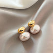 Bean Spliced White Pearl Metal Earrings / Ruchi