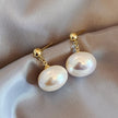 Golden White Pearl Metal Drop Earrings / Ruchi