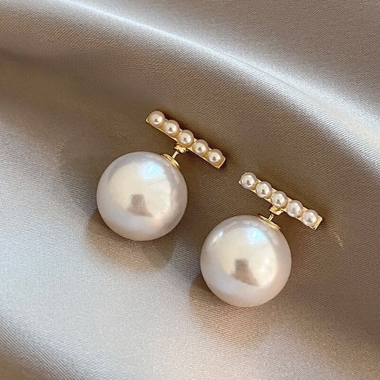 Gold Color White Round Or Flat Pearl Metal Drop Earrings / Ruchi