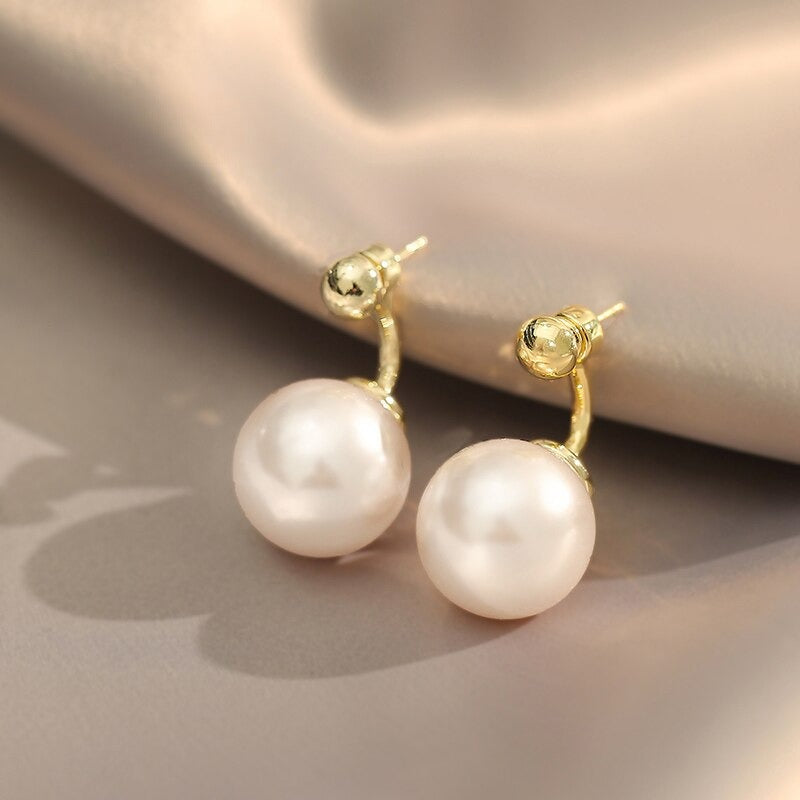 1 Pair Bean Spliced Flat White Pearl Metal Earrings / Ruchi
