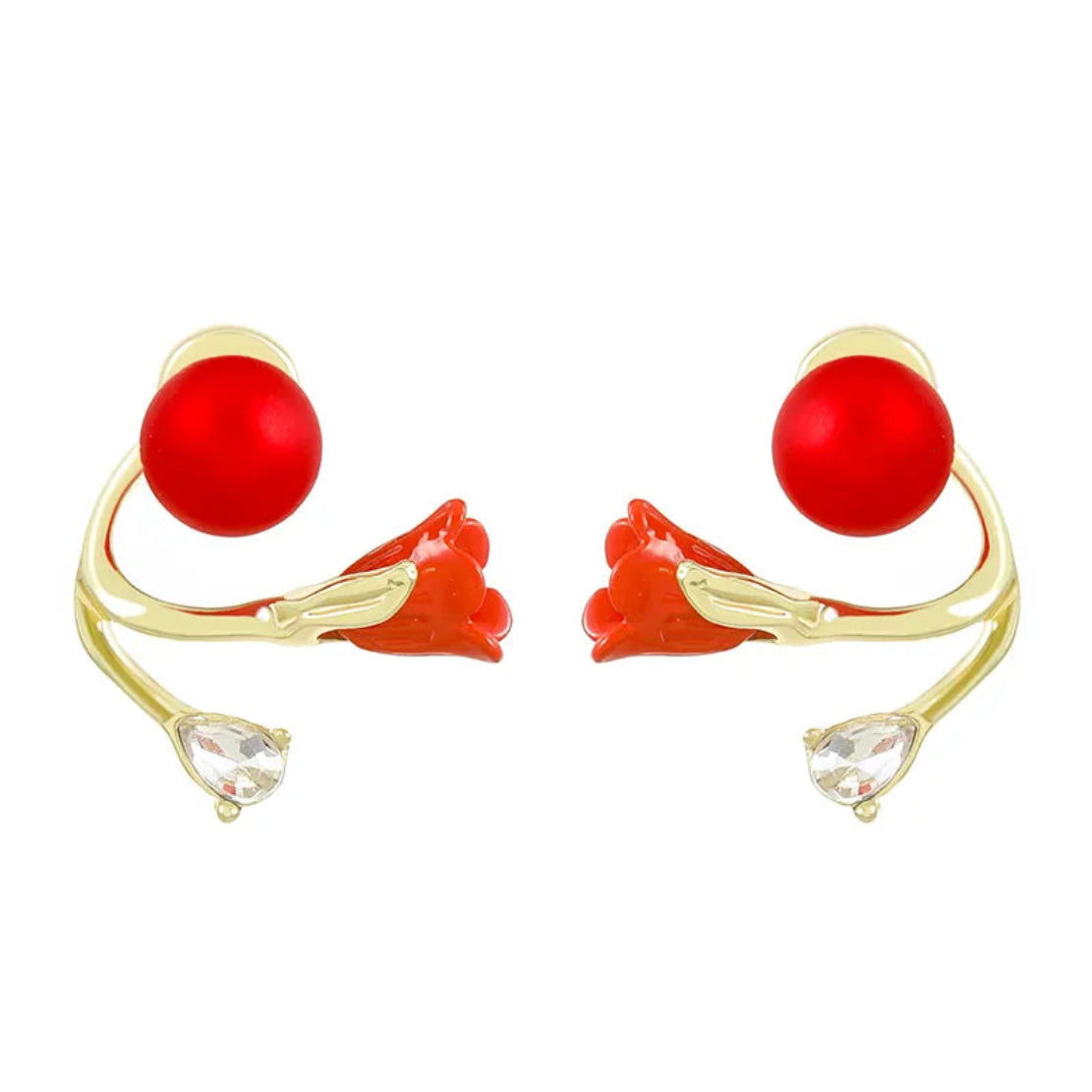 Endearing Tulip Flower Design Pearl Metal Stud Earrings / Ruchi