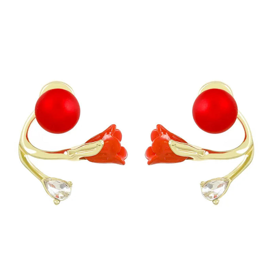 Endearing Tulip Flower Design Pearl Metal Stud Earrings / Ruchi