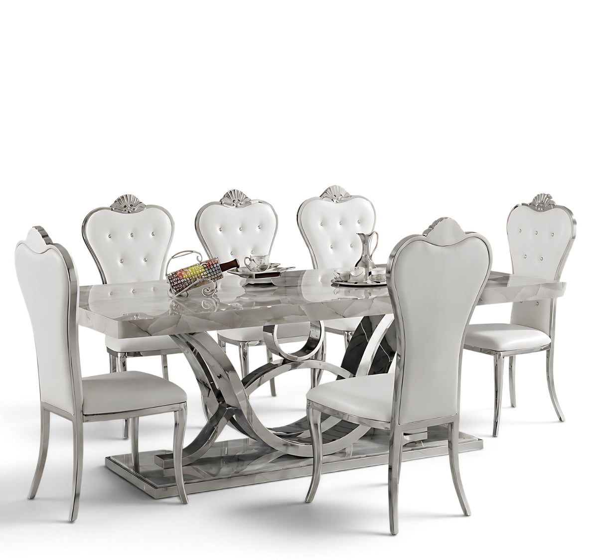Captivating Base Marble Top Dining Table With 6 Chairs / Ruchi