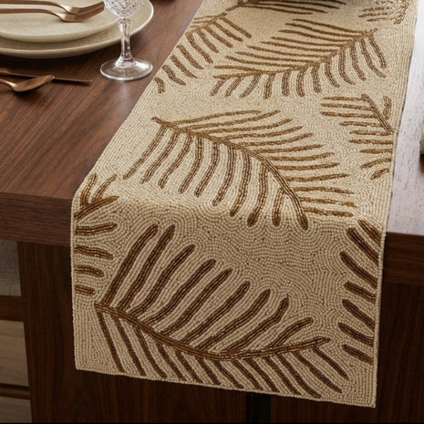 White & Gold Beaded Table Runner / Ruchi