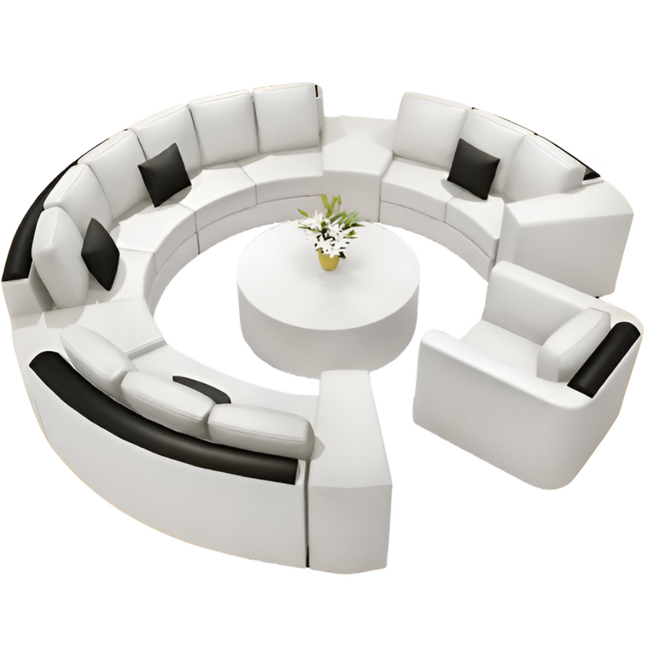 White Leather Round Circular Sofa Set / Ruchi