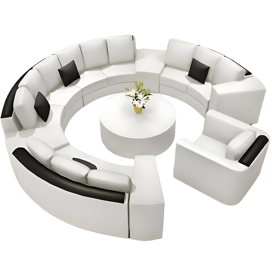 Opulent White Leather Round Sectional Sofa Set / Ruchi