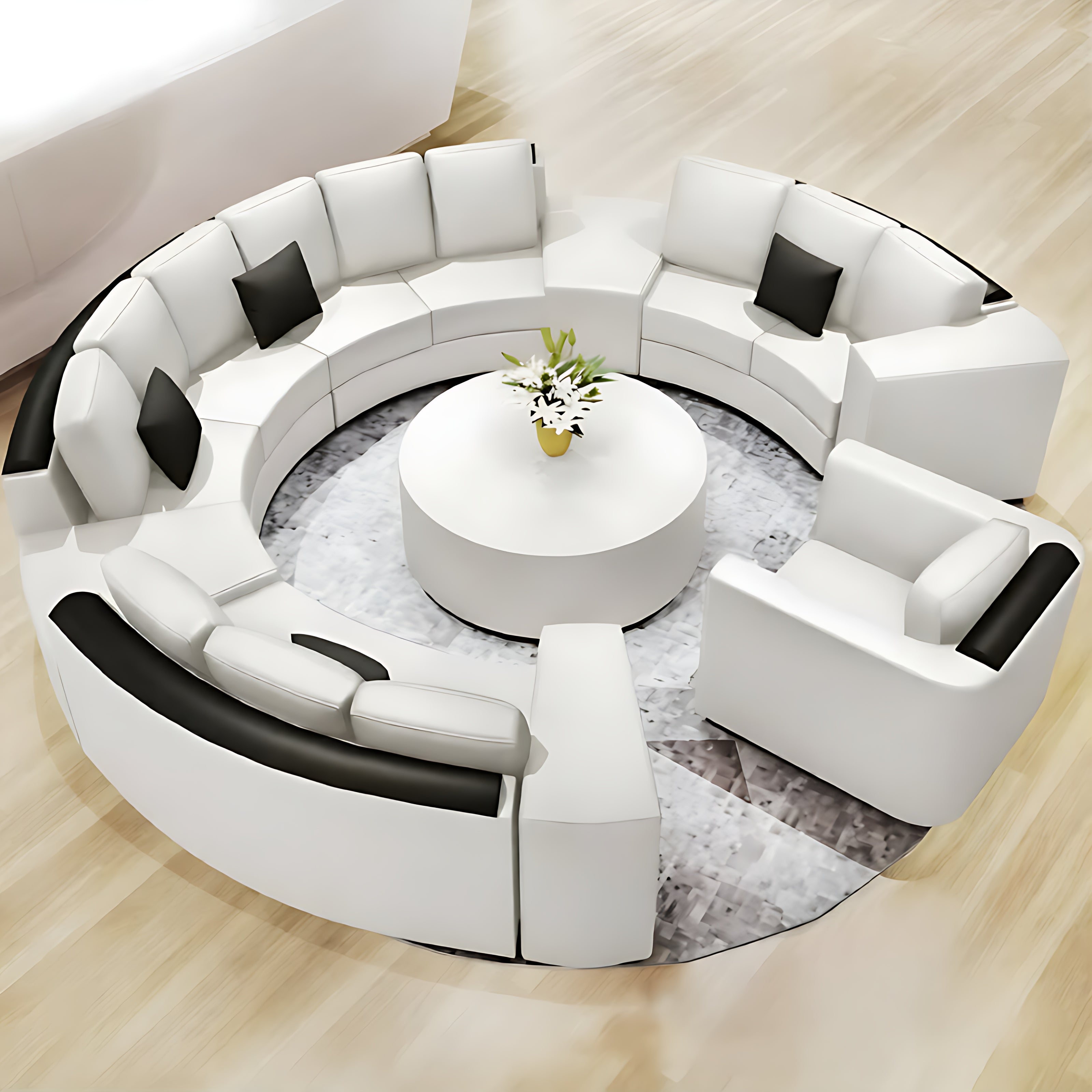 Opulent White Leather Round Sectional Sofa Set / Ruchi