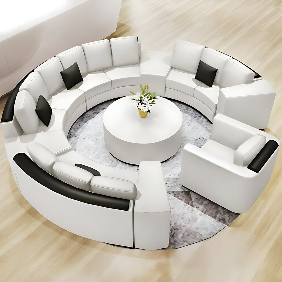 Opulent White Leather Round Sectional Sofa Set / Ruchi