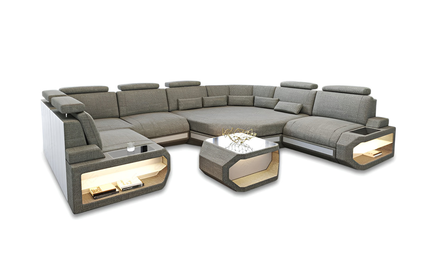 U-Shaped Fabric Sectional Sofa With LED Lights
