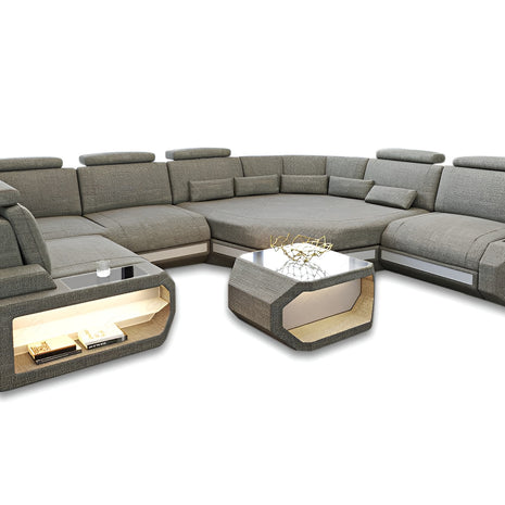 U-Shaped Fabric Sectional Sofa With LED Lights