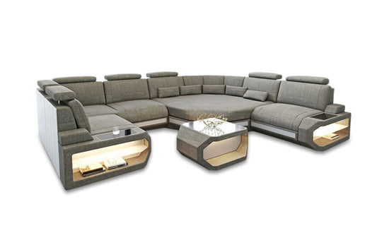 Elegant U-Shaped LED Function Sectional Spacious Fabric Sofa / Ruchi