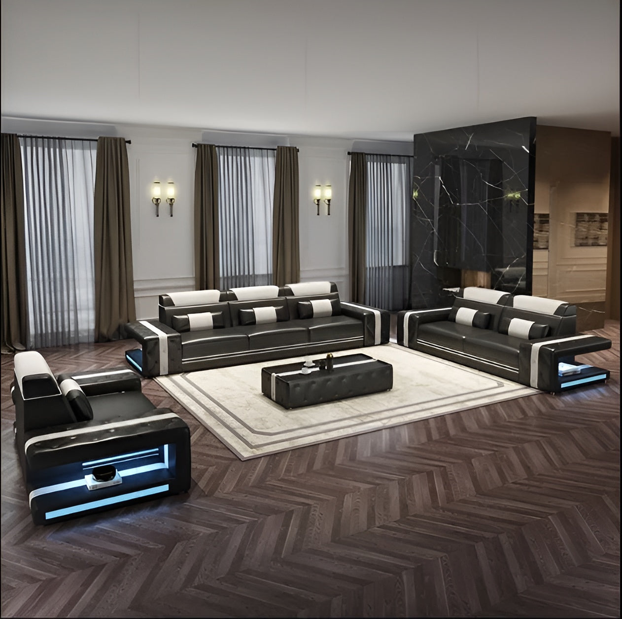 Elegant Design LED Leather Sofa Set / Ruchi