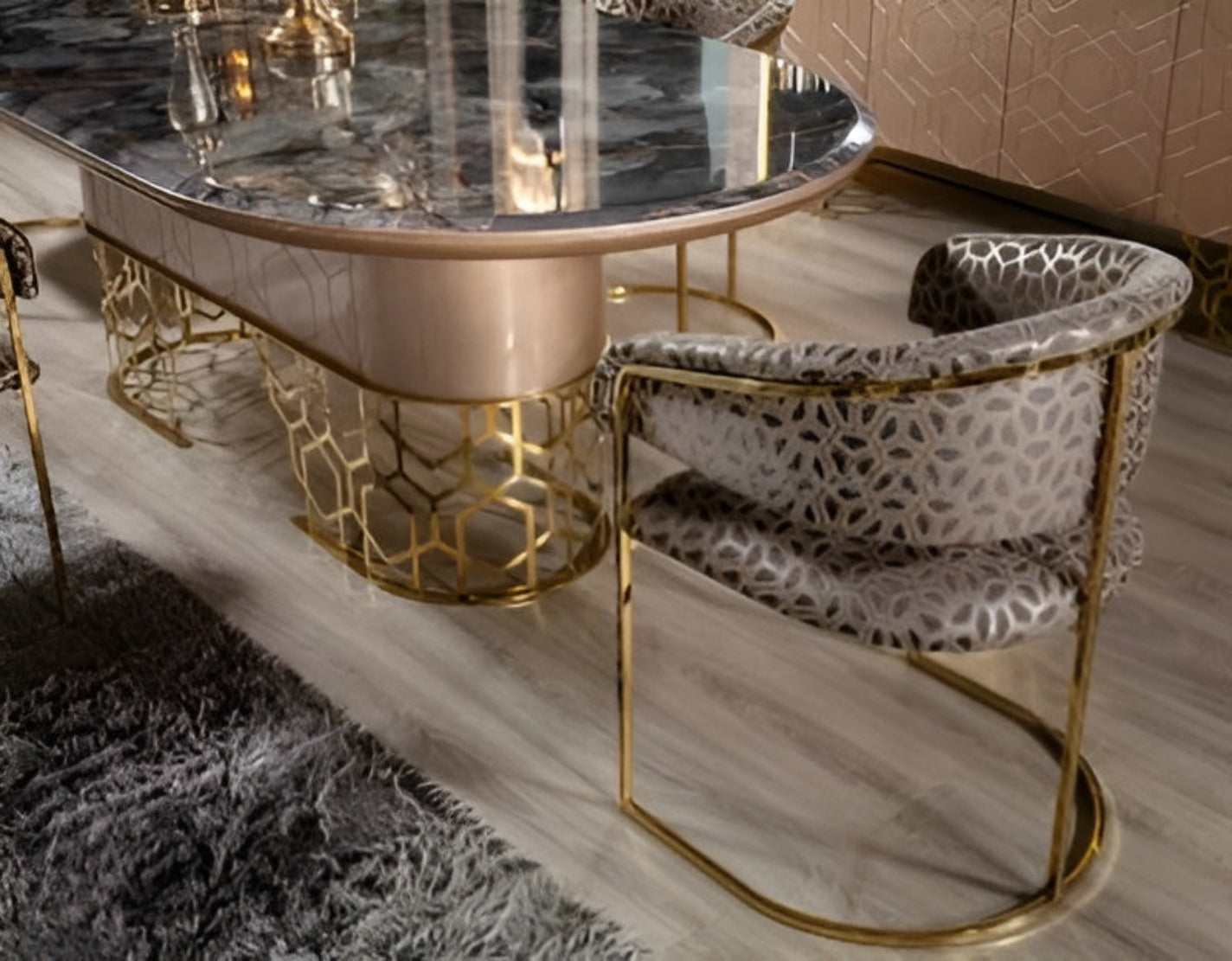 Shiny Marble Top Dining Table Set / Ruchi