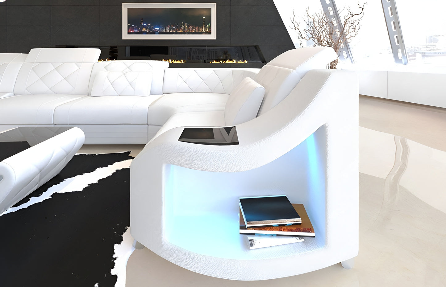 Diamond Design LED Embedded Leather Sectional-Sofa