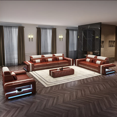Elegant Design LED Leather Sofa Set