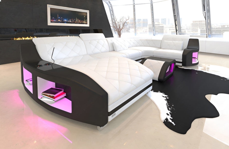 LED Sectional Sofa With Leather Upholstery / Ruchi 