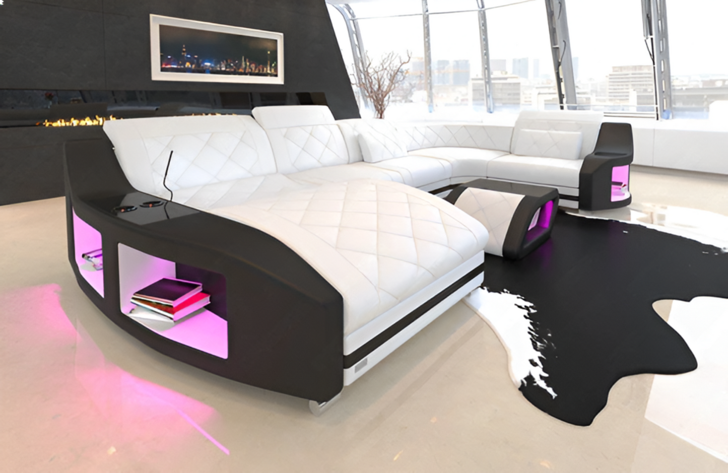 LED Sectional Sofa With Leather Upholstery