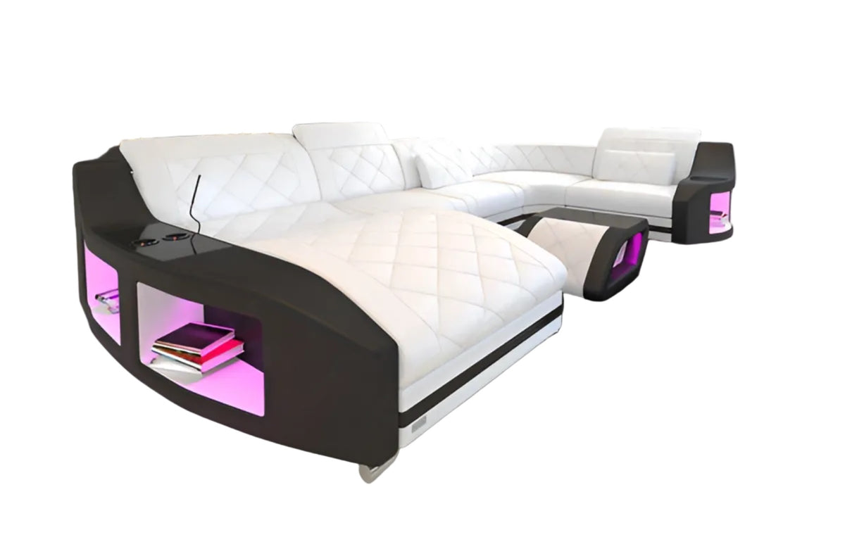 LED Sectional Sofa With Leather Upholstery