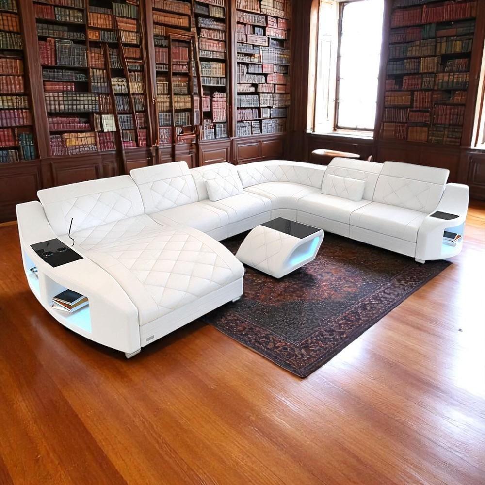 Contemporary Diamond Design Backrest LED Ensemble Leather Sectional Sofa / Ruchi