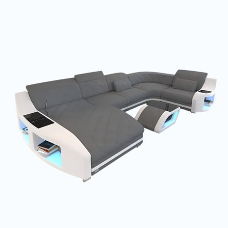 LED Sectional Sofa With Leather Upholstery