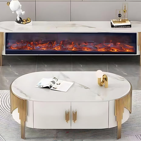 Marble Coffee Table And TV-Stand With LED Electric Fireplace / Ruchi