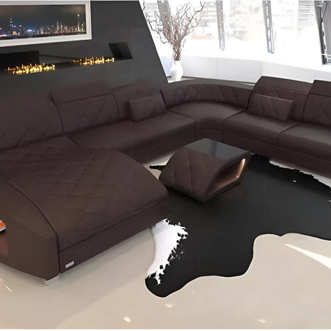 Diamond Design LED Embedded Leather Sectional-Sofa