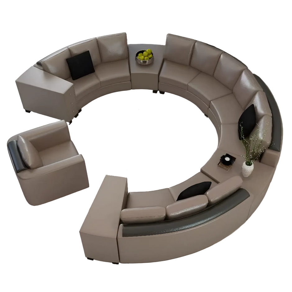Opulent Leather Round Sectional Sofa