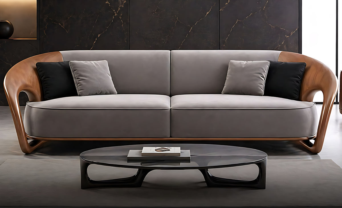 Modern Wooden 3 Seater Velvet Fabric Sofa / Ruchi