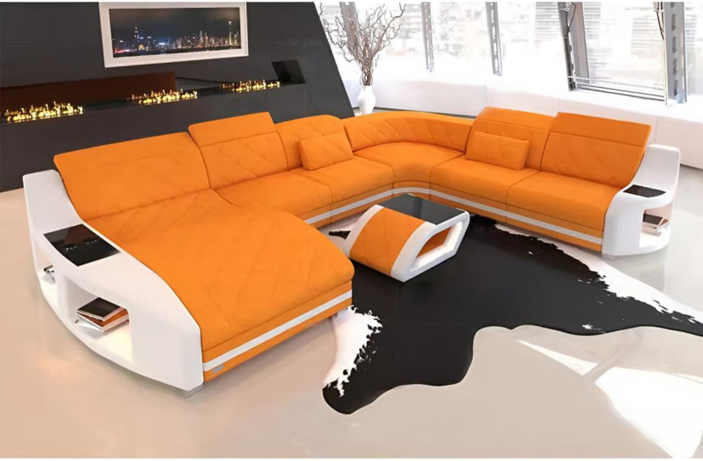 Diamond Design LED Embedded Leather Sectional-Sofa