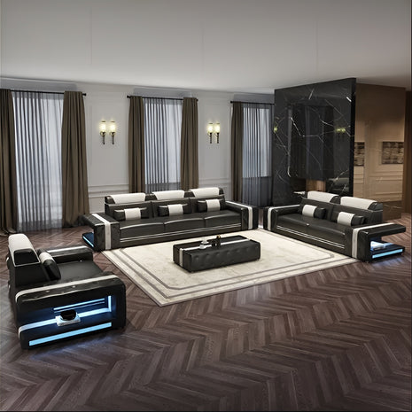 Elegant Design LED Leather Sofa Set